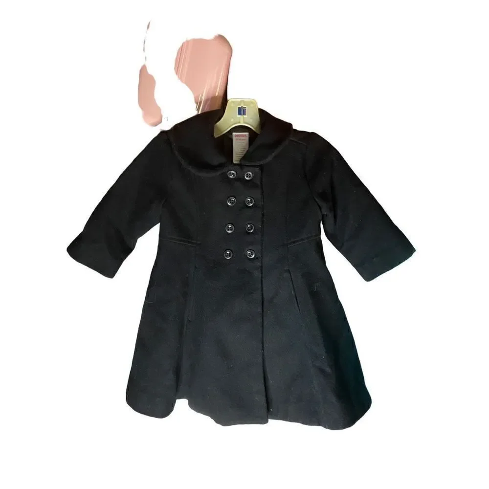 Gymboree baby girl, black wool blend pea coat size 12/18 months ￼
